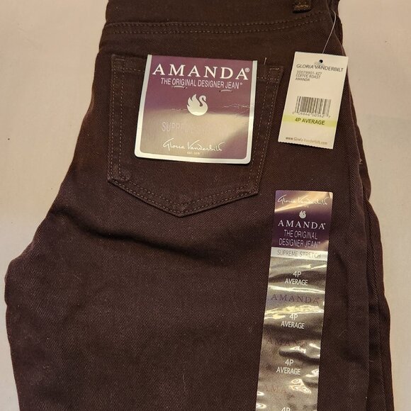 Gloria Vanderbelt Amanda Classic High Rise Tapered Strech Jeans Coffee 4P - Picture 3 of 6